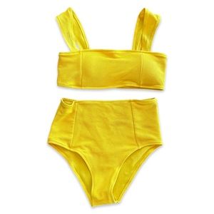 Shein textured yellow high waisted bikini